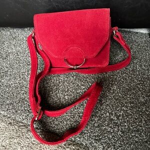 ASOS Maroon Red Suede Ring and Ball Crossbody Bag
